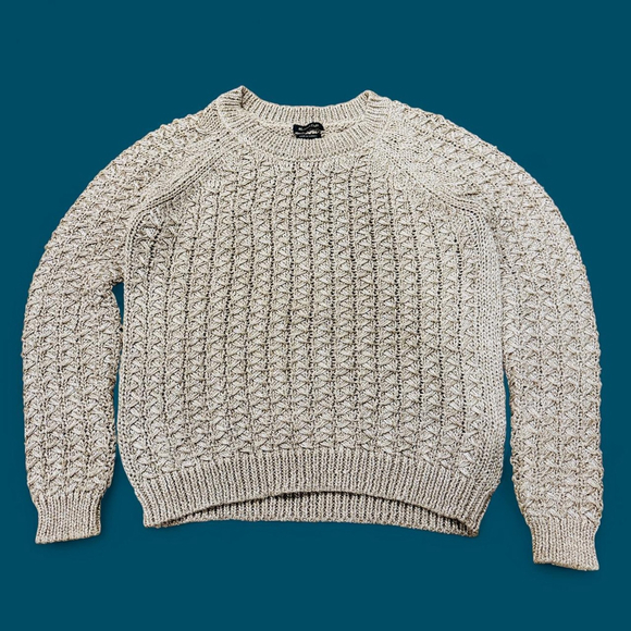 Massimo Dutti Chunky Knit Cotton Crewneck Heavy Cottage Sweater Small - Picture 3 of 7